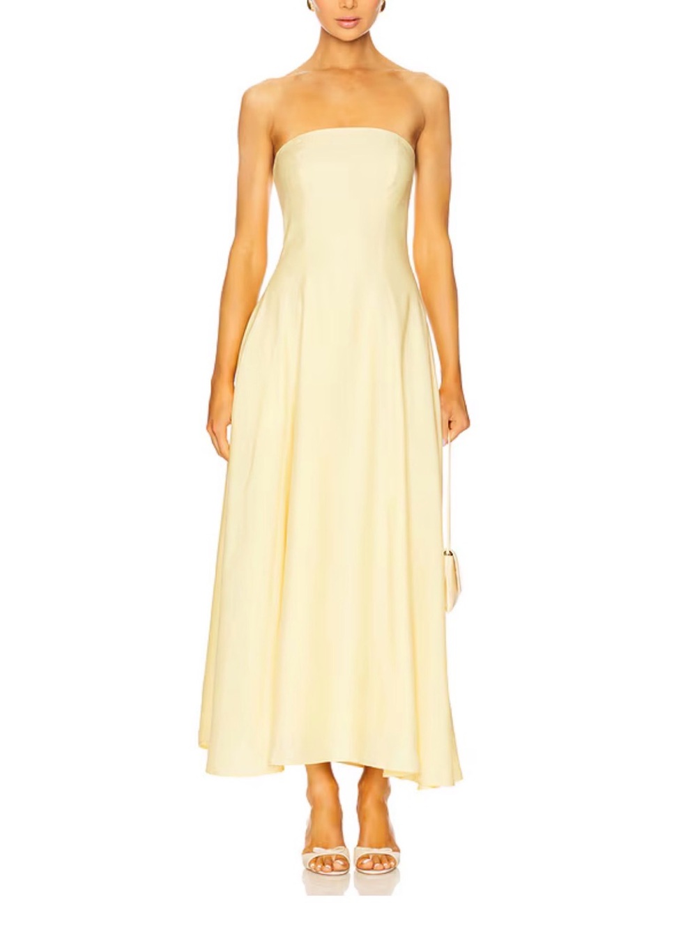 Favorite Daughter Linen A Line Strapless Midi Dress in Moonbeam Pale Yellow - 2